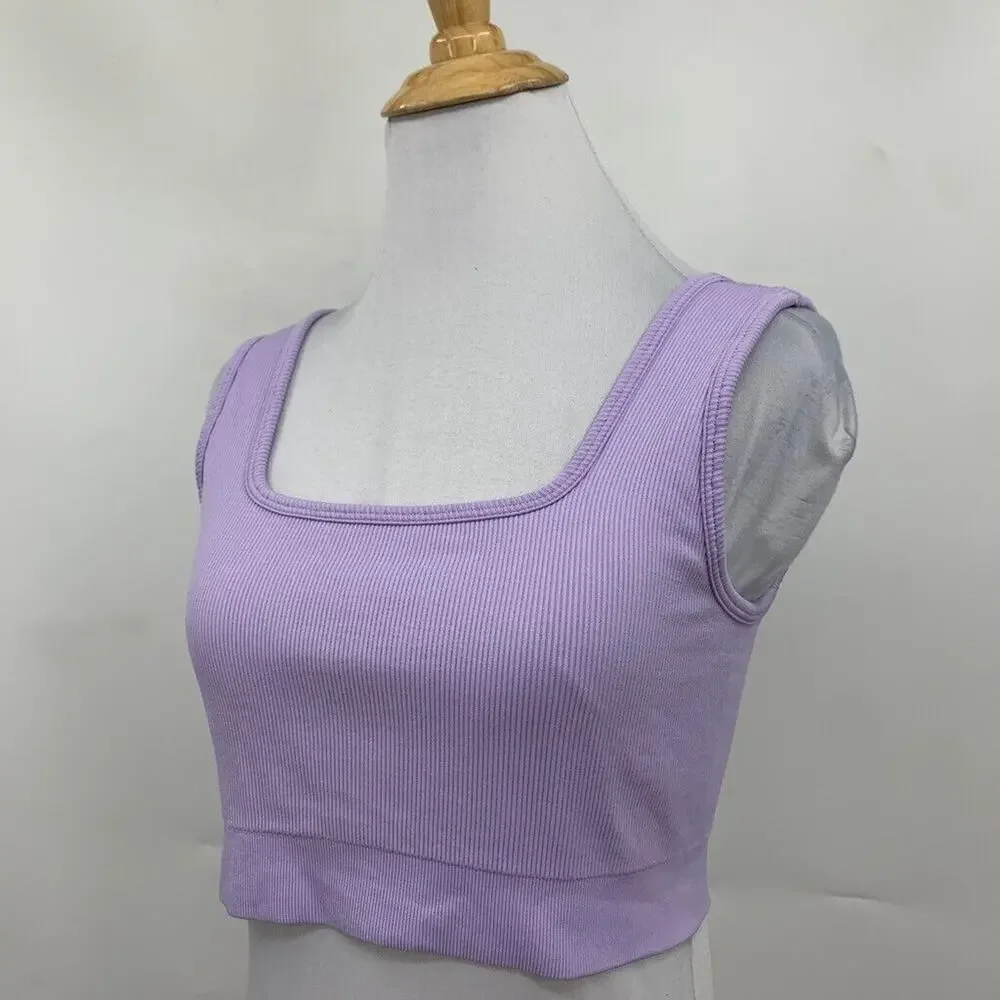 Fabletics Sports Bra Womens L‎ Large Lavender Jas Seamless Ribbed Square Neck